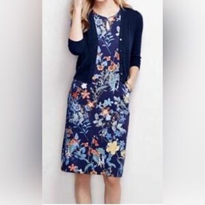 EUC Lands End Ponte Knit Floral Sheath Dress Size 16P with Pockets!